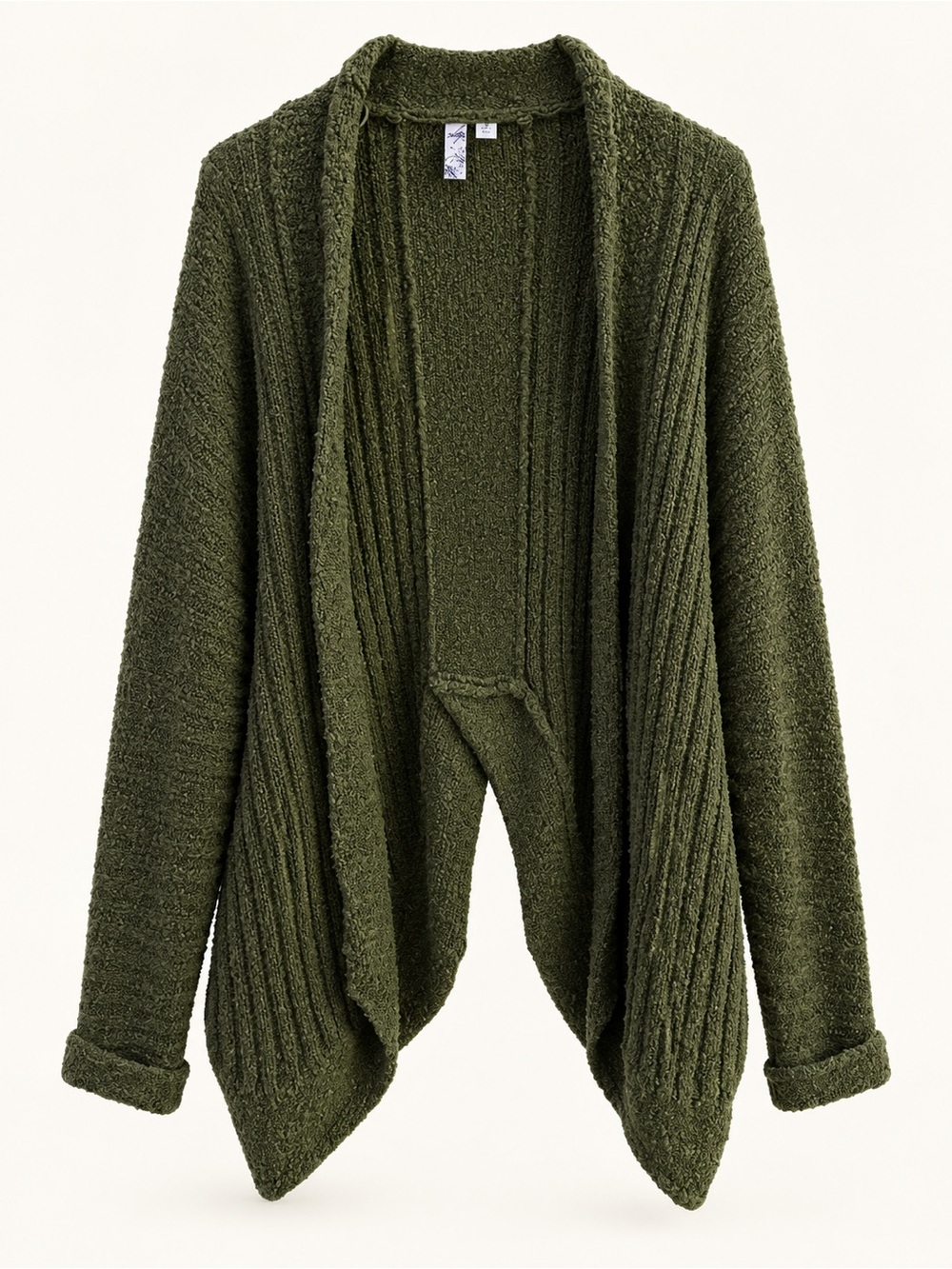 Olive Green Textured Waterfall Cardigan Size M